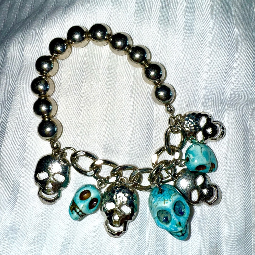 Silver and Turquoise Skull bracelet